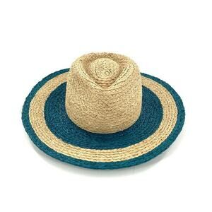 Brixton Raffia Beach Garden Sun Hat‎ Tan Blue Stripe S